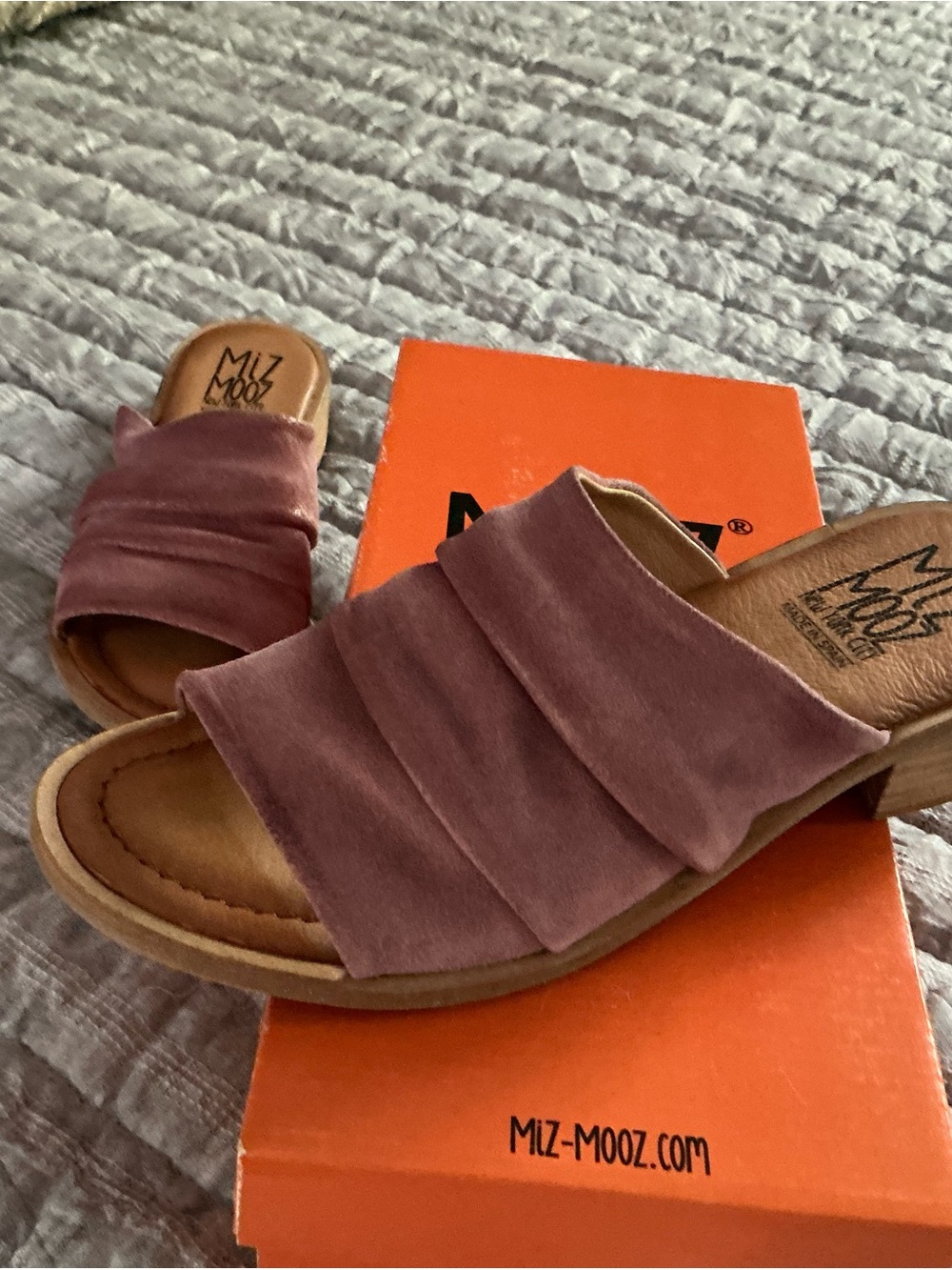 Miz Mooz Ruched Mauve Slide Mules